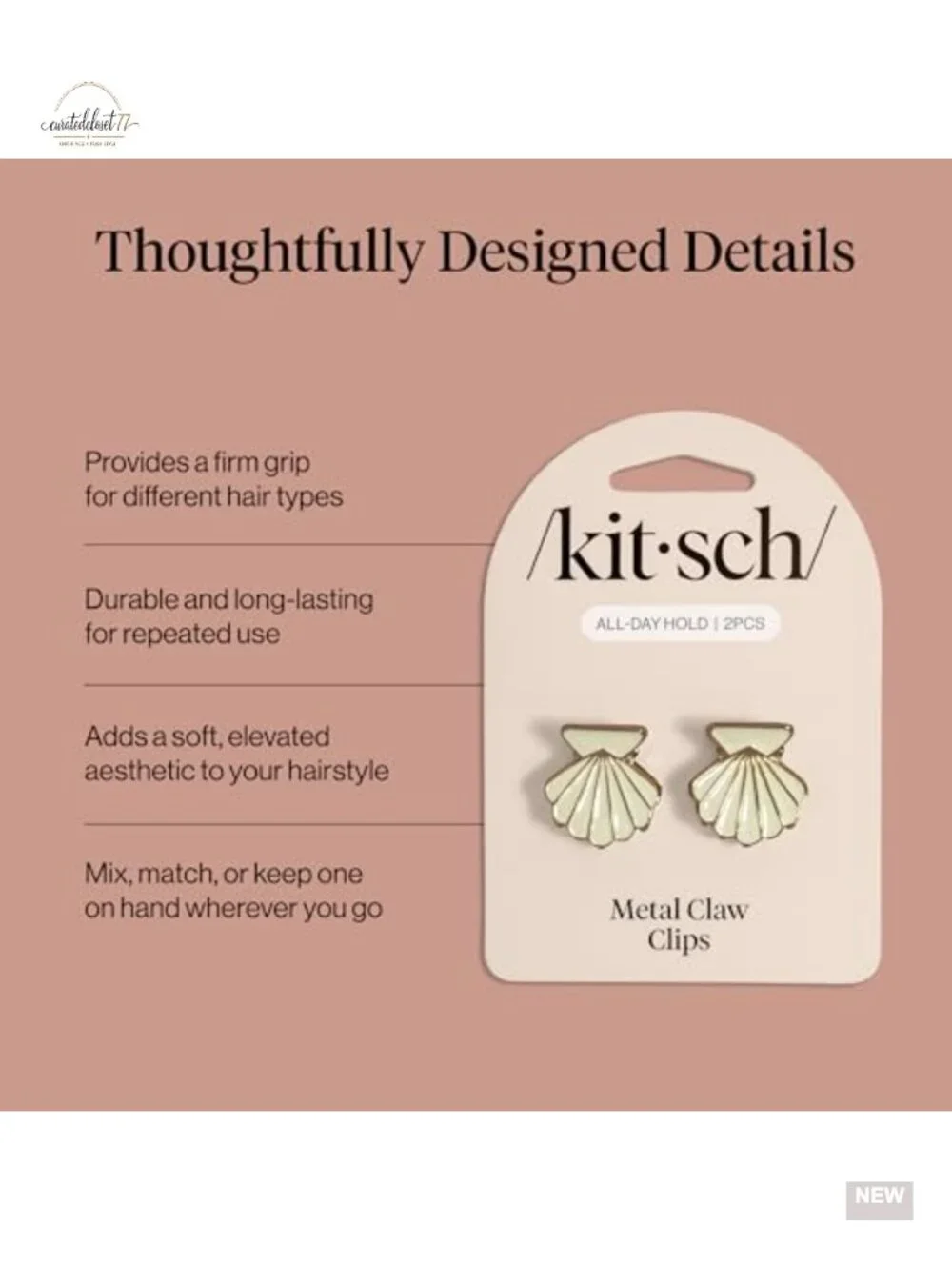Clam Shell Hair Clips - 2pc Set Metal Strong Hold Hair Accessories
